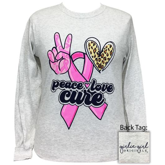 Girlie Girl Ladies Peace Love Cure Long Sleeve